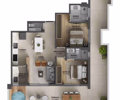 Apartamento para Venda em Florianópolis, Centro, 2 dormitórios, 2 suítes, 3 banheiros, 2 vagas