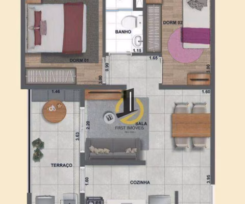 Apartamento à venda no Condomínio Único Santo André - 42m² - 2 dormitórios - 1 banheiro - cozinha - varanda - 1 vaga