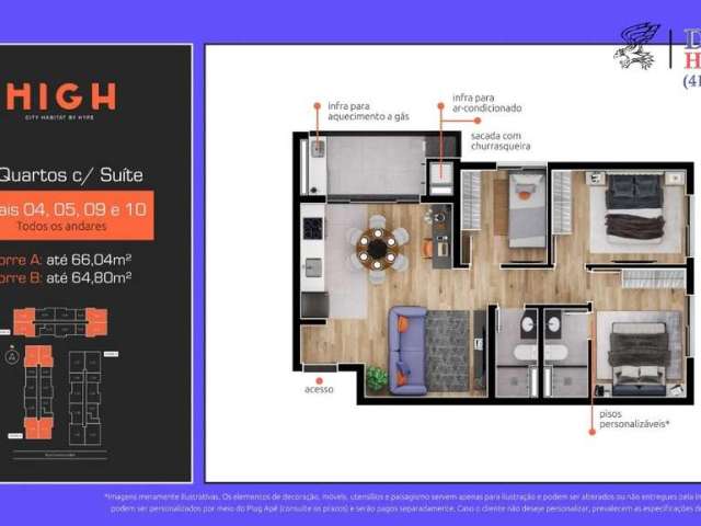 Apartamento com 3 quartos à venda na Rua Francisco Ader, 502, Novo Mundo, Curitiba, 64 m2 por R$ 542.900