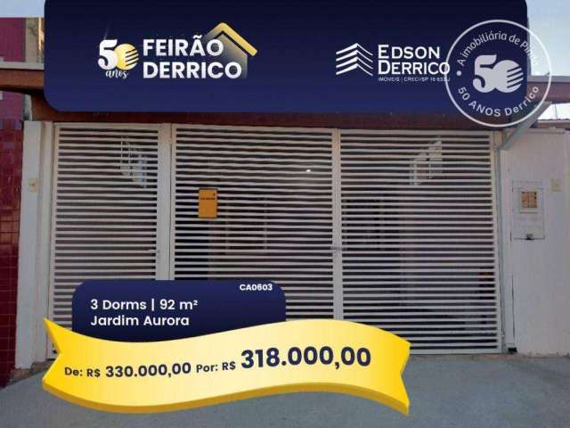 Casa com 3 dormitórios à venda, 92 m² por R$ 330.000,00 - Residencial Jardim Aurora - Pindamonhangaba/SP