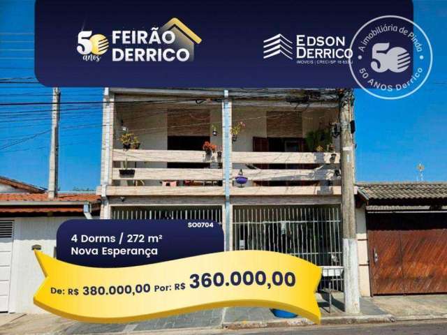 Sobrado com 4 dormitórios, 271 m² - venda por R$ 380.000,00 ou aluguel por R$ 2.638,80/mês - Residencial Nova Esperança - Pindamonhangaba/SP