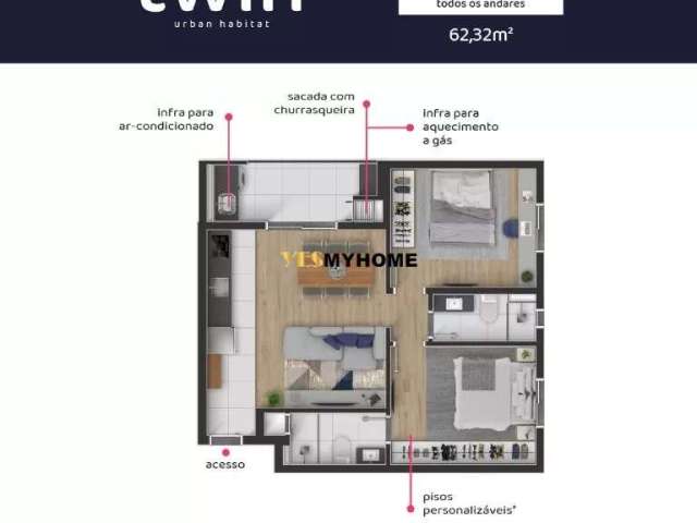 Apartamento com 2 dormitórios à venda, 55 m² por R$ 553.000,00 - Portão - Curitiba/PR - AP5052