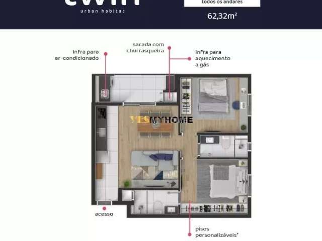 Apartamento com 2 dormitórios à venda, 55 m² por R$ 553.000,00 - Portão - Curiti