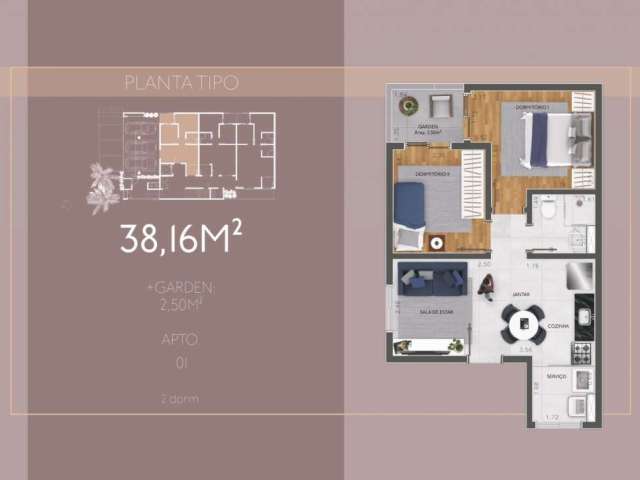 Apartamento Garden com 2 dormitórios à venda, 44 m² por R$ 308.000,00 - Vila Carrão - São Paulo/SP