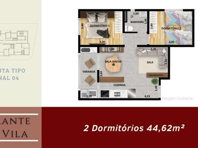 Apartamento com 2 dormitórios à venda, 44 m² por R$ 344.000,20 - Vila Ré - São Paulo/SP