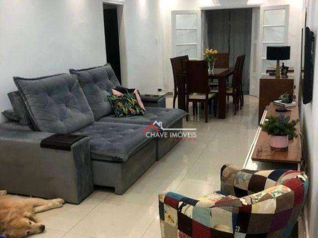 Apartamento térreo com 74m2, 2 dormitórios, sala com varanda, 1 vaga de garagem coletiva, no gonzaga - santos/sp