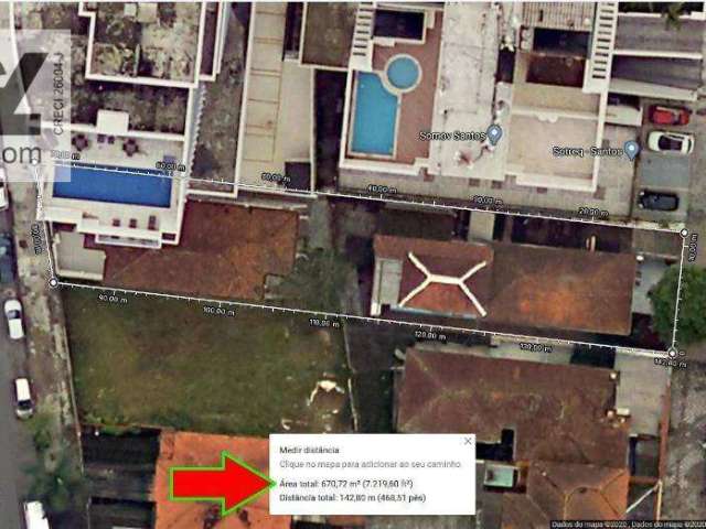 Terreno à venda, 671 m² por R$ 3.355.000,00 - Boqueirão - Santos/SP