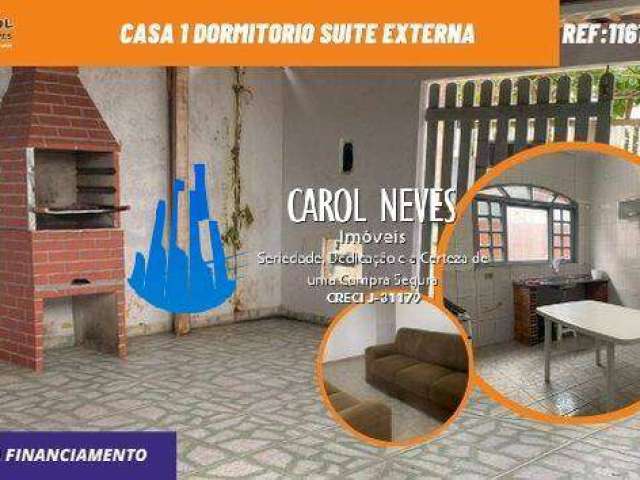 Casa 1 dormitorio suite externa lado pista financiamento bancario mongagua