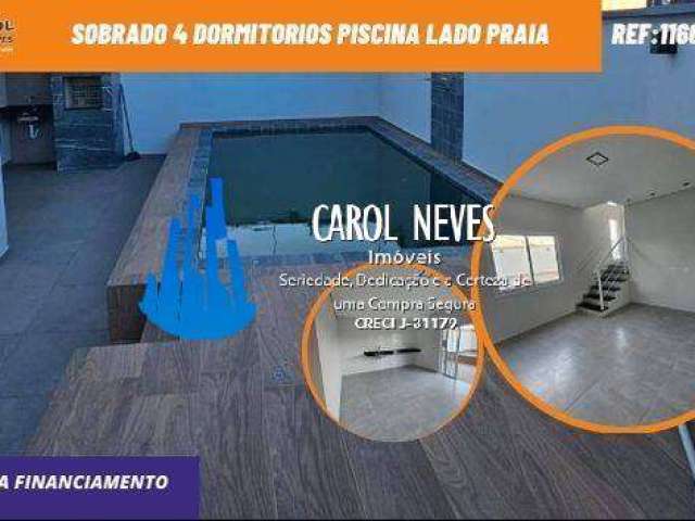 Sobrado 3 dormitorios piscina lado praia  financiamento bancario itanhaem