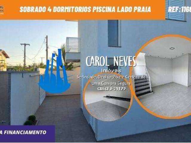 Sobrado 4 dormitorios piscina lado praia  financiamento bancario itanhaem