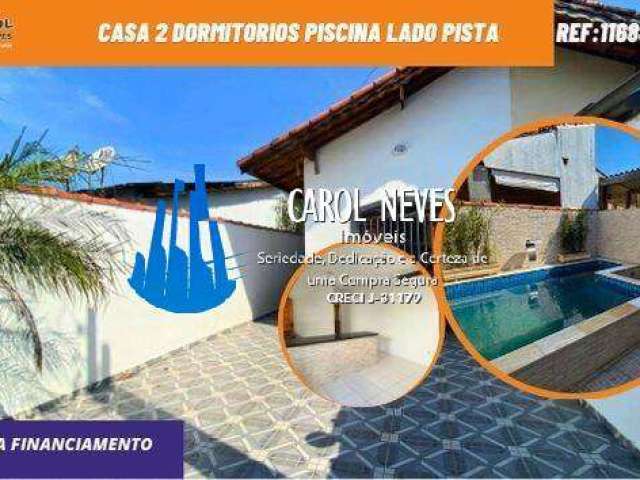 Casa 2 dormitorios piscina lado pista financiamento bancario itanhaem