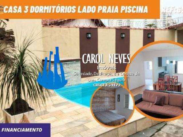 Casa 3 dormitórios lado praia piscina financiamento bancário mongaguá