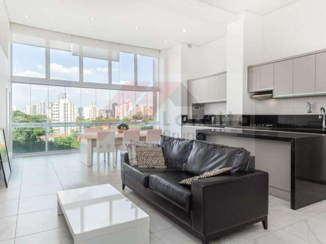 Brooklin - Apartamento 85m² Mobiliado, com 1 suíte, 2 banheiros, área de serviço, cozinha americana, sala ampla, 2 vagas, varanda envidraçada e ar condicionado na suíte.