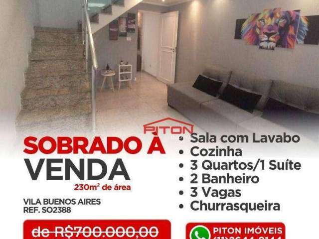 Sobrado com 3 dormitórios à venda, 230 m² por R$ 680.000,00 - Vila Buenos Aires - São Paulo/SP