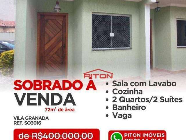 Sobrado com 2 dormitórios à venda, 72 m² por R$ 390.000,00 - Vila Granada - São Paulo/SP