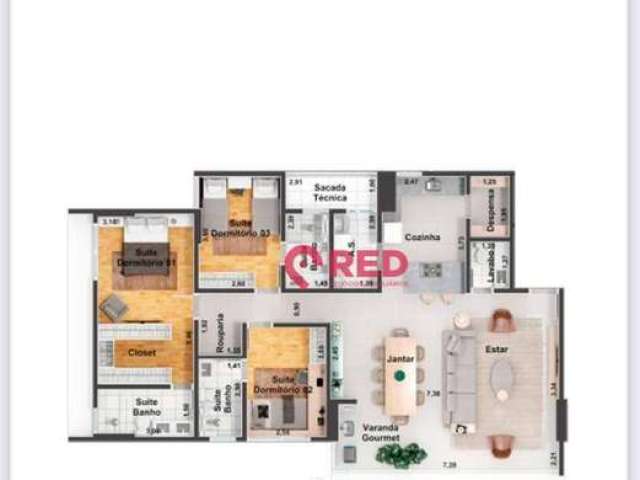 Apartamento com 3 dormitórios à venda, 133 m² por R$ 963.000,00 - Vila São José - Votorantim/SP