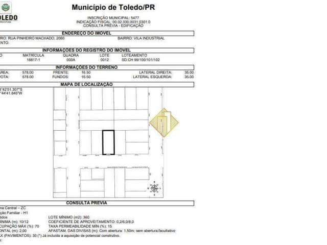 Terreno na vila industrial - toledo / pr