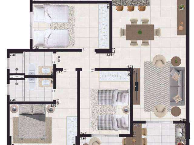 Apartamento com 3 dormitórios à venda, 105 m² por R$ 856.490,80 - Aviação - Praia Grande/SP