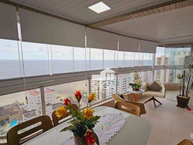 Vista frontal do mar! Apartamento com 3 dormitórios à venda, 125 m² por R$ 1.100.000 - Aviação - Praia Grande/SP