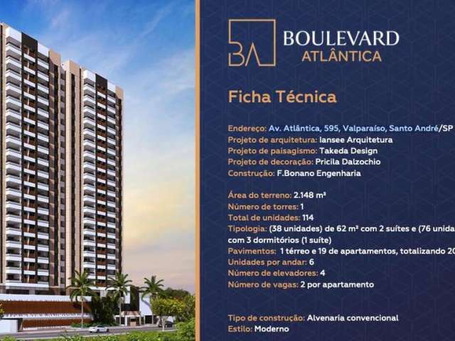 Apartamento para Venda em Santo André, Vila Valparaíso, 2 dormitórios, 2 suítes, 3 banheiros, 1 vaga