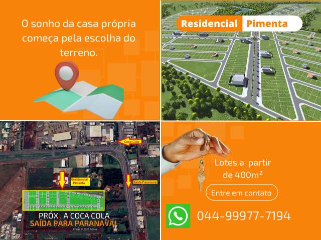 Terrenos à venda no Residencial Pimenta a partir de 400m² - Maringá-PR