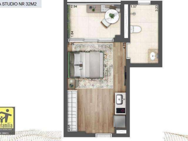 Studio em construção com 1 dormitório à venda, 32 m² por R$ 257.550 - Sacom - São Paulo/SP