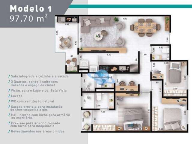 Apartamento com 3 dormitórios à venda, 97 m² por R$ 935.000 - Chácara Belvedere - Indaiatuba/SP