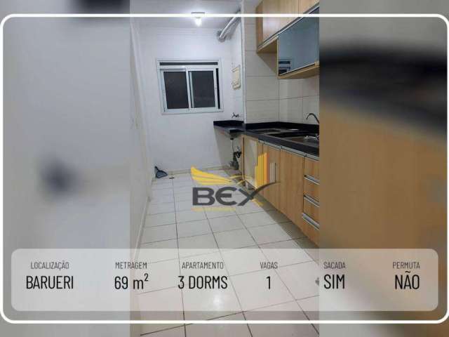 Apartamento com 3 dormitórios sendo 1 suíte, 1 vaga, com 69 m² em Barueri SP