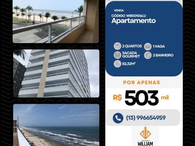 Apartamento com 2 quartos, 1 suite, Jd Real em Praia Grande, predio frente mar