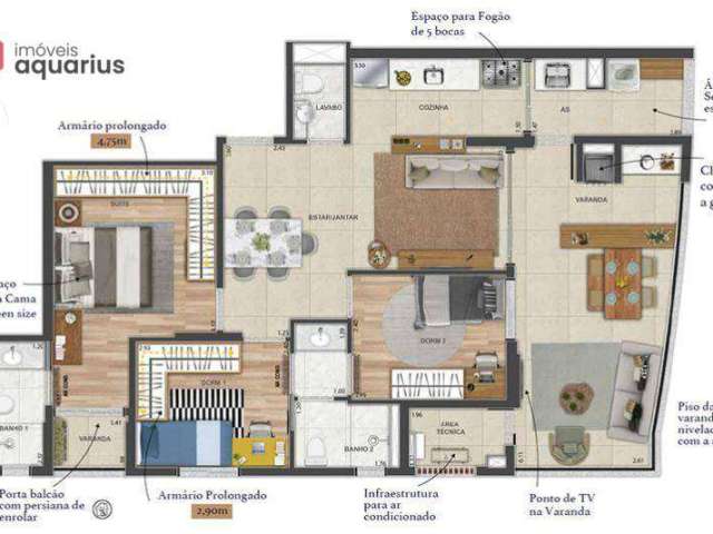 Apartamento no condomínio Marinella Exclusive  com 3 dormitórios à venda, 92 m² por R$ 1.170.000 - Jardim Apolo - São José dos Campos/SP