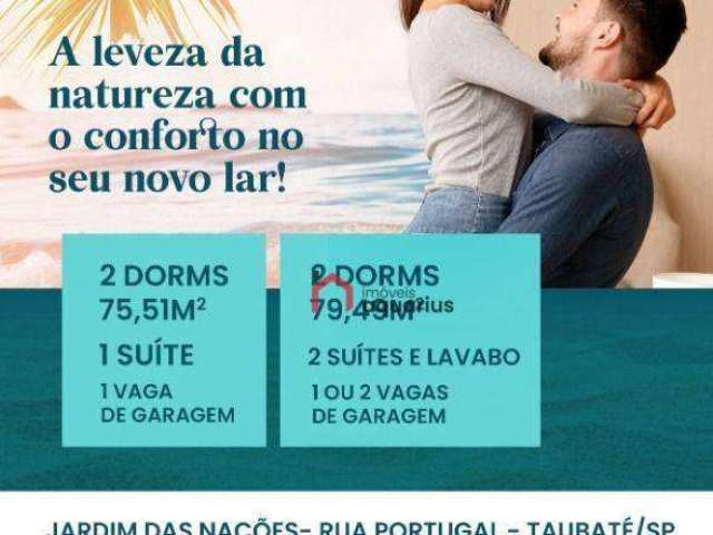 Apartamento com 2 dormitórios à venda, 75 m² por R$ 375.000,00 - Jardim das Nações - Taubaté/SP