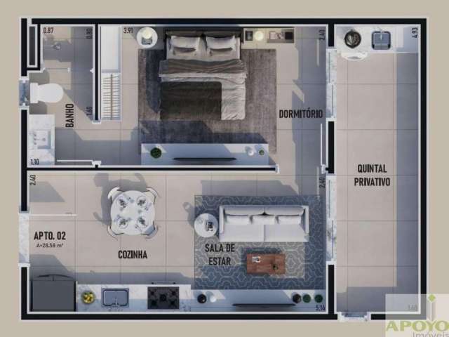 Lindo Apartamento Studio de 39 m2 de a?rea u?til