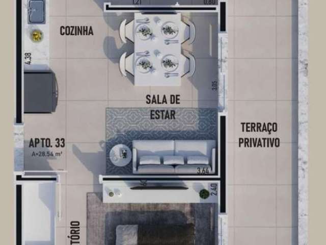 Lindo Apartamento Studio de 28 m2 de AREA UTIL