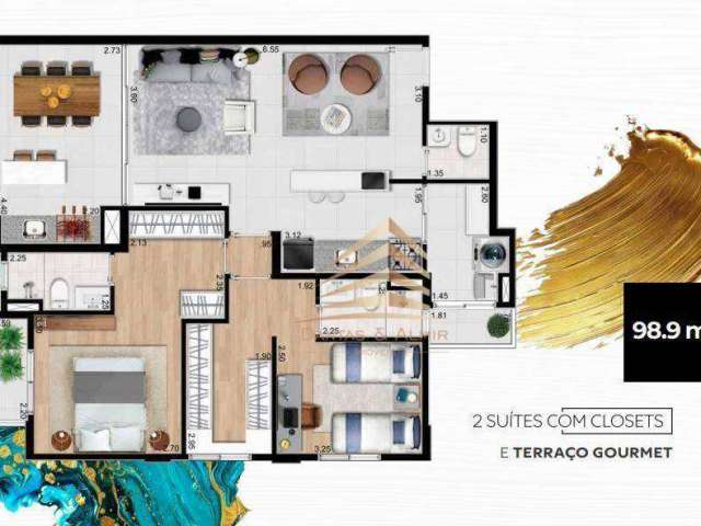 Apartamento com 3 dormitórios sendo 1 suíte com closet, varanda gourmet e 2 vagas  à venda, 98 m² por R$ 913.185 - Centro - Guarulhos/SP