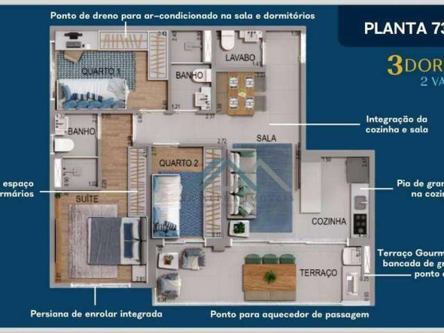 Apartamento com 3 dormitórios à venda, 73 m² por R$ 650.000 - Acqua Park- Barueri/SP