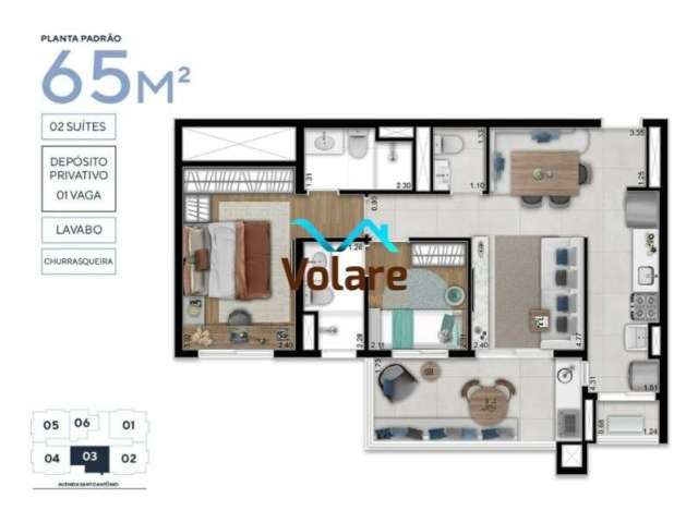 Apartamento à venda em Osasco - Vila Osasco: 2 quartos, 2 suítes, 2 salas, 2 banheiros, 2 vagas, 65,26m²!