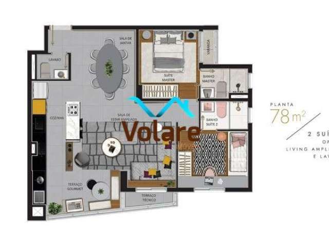 Imperdível: Apartamento à venda no Centro de Osasco-SP, 2 quartos, sendo 2 suítes, sala ampla para 2 ambientes, 3 banheiros, 2 vagas de garagem, 78m².