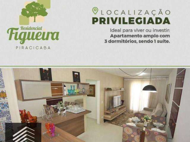 Apartamento com 3 dormitórios à venda, 70 m² por R$ 275.000,00 - Dois Córregos - Piracicaba/SP