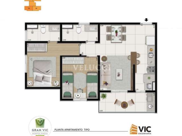 Apartamento com 2 quartos à venda na Avenida Santana, 1350, Parque Ortolândia, Hortolândia, 52 m2 por R$ 267.000