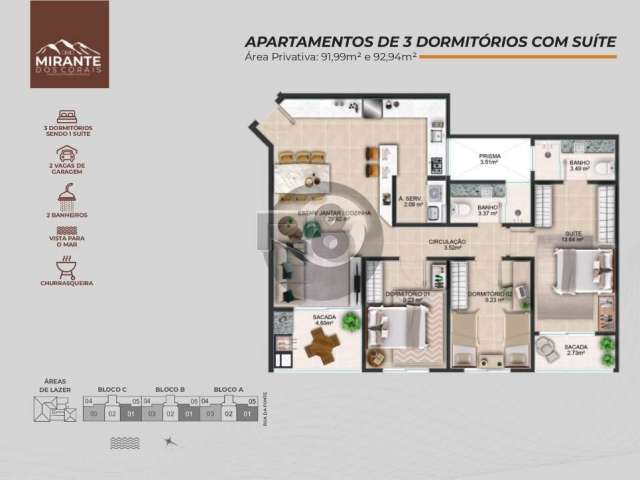 Apartamento 3 dormitórios 2 vagas Coqueiros