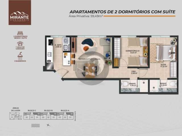 Apartamento 2 dormitórios 1 vaga Coqueiros