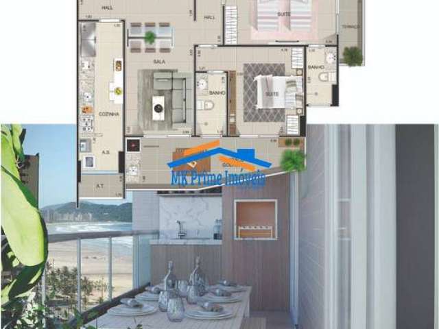 Apto 70m² 2 Dorm Suite 2 vagas Fiinanc Direto Varanda Gourmet -Praia Grande