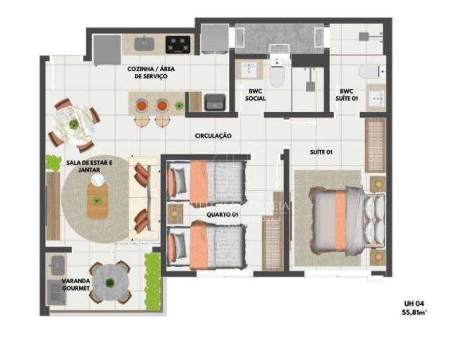 Apartamento com 2 dormitórios à venda, 56 m² por R$ 353.000,00 - Nova Parnamirim - Parnamirim/RN