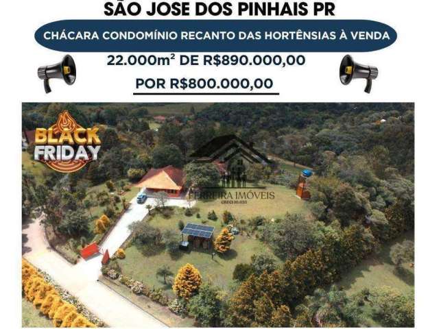 Chácara com 3 dormitórios à venda, 22284 m² por R$ 800.000,00 - Area Rural - São José dos Pinhais/PR