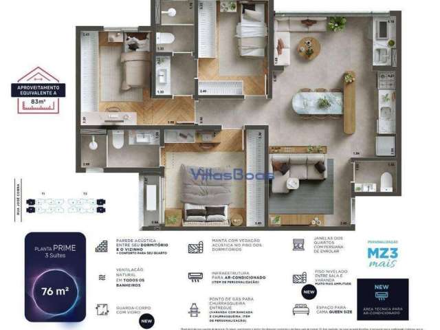 Apartamento com 3 dormitórios à venda, 76 m² por R$ 629.450,86 - Parque Industrial - São José dos Campos/SP