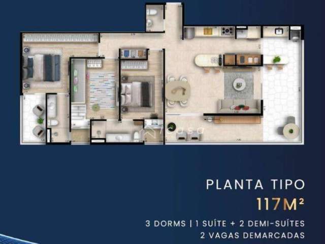 Apartamento com 3 dormitórios à venda, 117 m² por R$ 853.560 - Esplanada Independência - Taubaté/SP