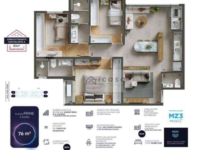 Apartamento com 3 dormitórios à venda, 76 m² por R$ 708.000,00 - Parque Industrial - São José dos Campos/SP