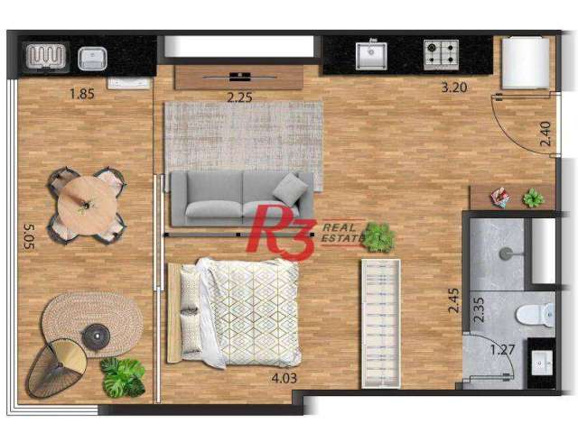 Apartamento à venda, 39 m² por R$ 385.000,00 - José Menino - Santos/SP