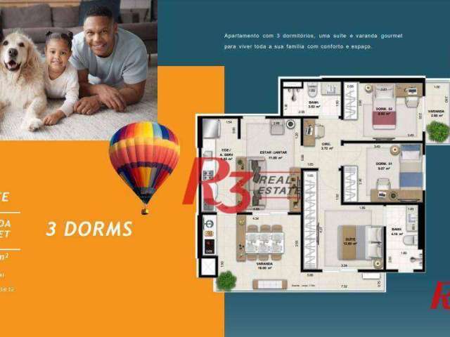 Apartamento com 3 dormitórios à venda, 89 m² por R$ 950.000,00 - Encruzilhada - Santos/SP