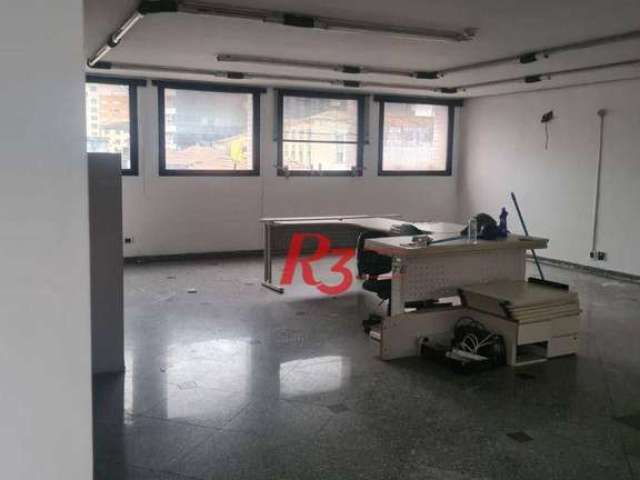 Sala comercial para locação no Centro de  Santos, ampla, 110 m², condição especial!!